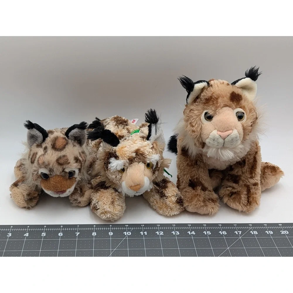 Wild Republic Aurora Lynx Bobcat Plush Brown Spotted Stuffed Animal‎ Lot of 3